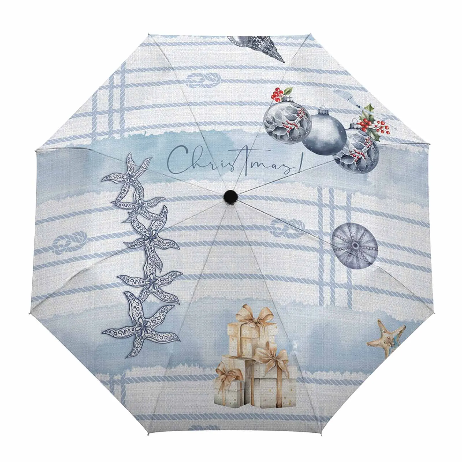 Christmas Conch Gift Outdoor Printed Rain Umbrella for Women Fully-automatic Foldable Sun Umbrella Beach Umbrella