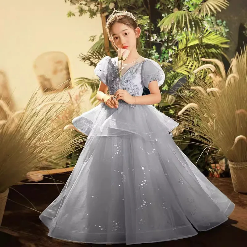 

Детское легкое роскошное нишевое элитное вечернее платье для выступлений на фортепиано, модель ведущего для соревнований, пышное тюлевое платье