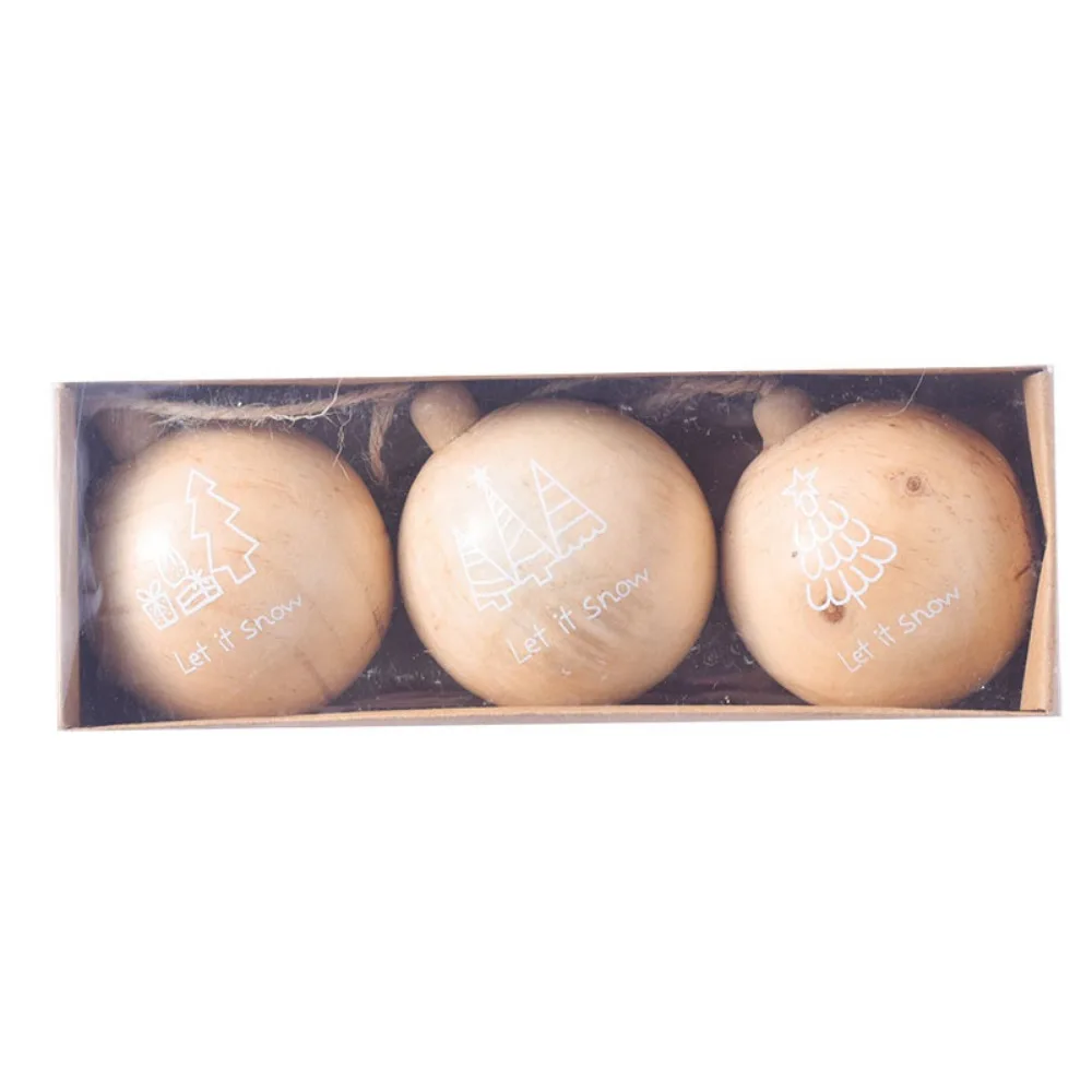 

3Pcs 6cm Wooden Christmas Balls Shatterproof Decorative Christmas Hanging Balls Reusable Christmas Tree Pendants Kids Gifts