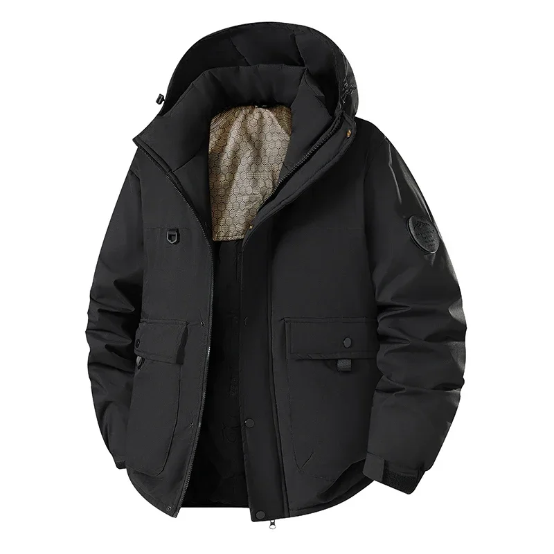 New Men's Graphene Lined Hooded Parka Jacket Men Winter Thickened Waterproof Windproof Multi Pocket Outdoor Workwear Warm Coat 