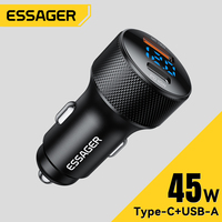 Essager 45W USB type C Car Charger PD3.0 Digital Display Dual Port Fast Charge for iPhone 16 15 14 Huawei Xiaomi Samsung Realme