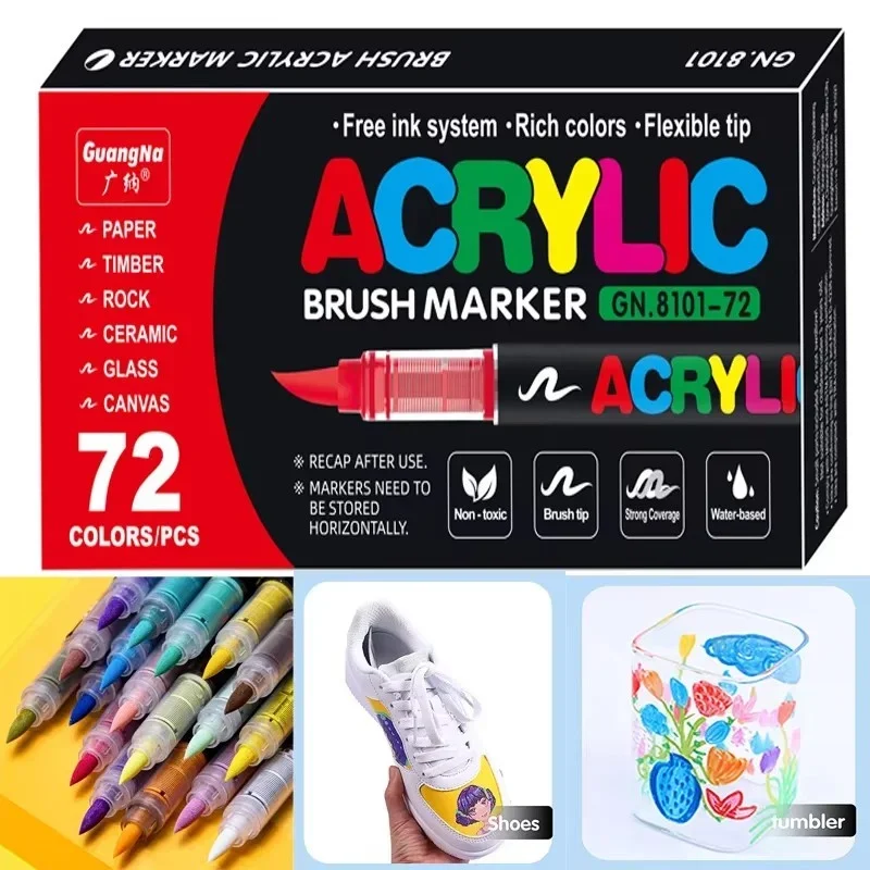 New 72 Colors Acrylic Paint Pens Markers Brush Tip Paint Markers For Rock Painting Wood Canvas Stone,Christmas Gift DIY Crafts