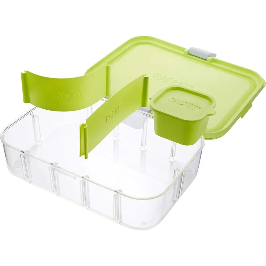 

PackIt Flex Bento Food Storage Container Lime Punch Shatterproof Crystal Clear Base with Leakresistant Lid Flexible Dividers Mi