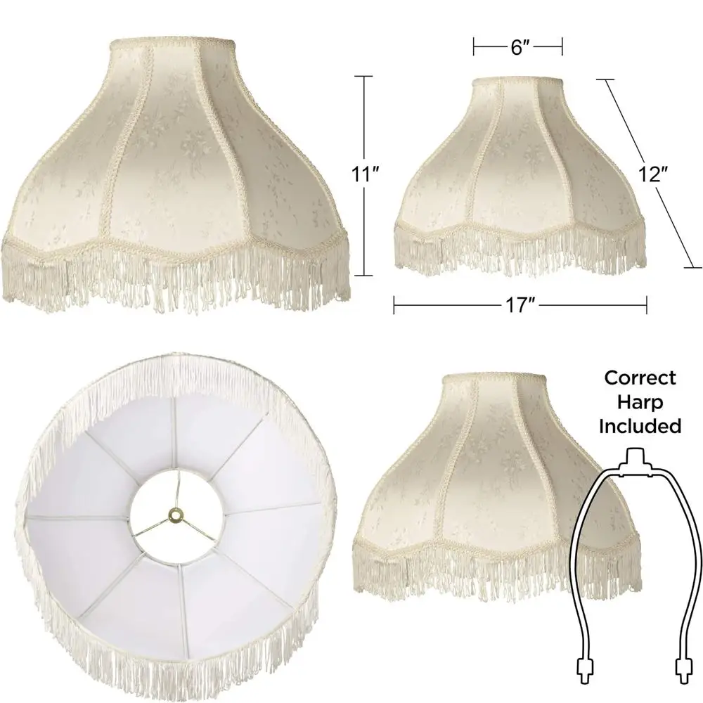 

Large Cream White Traditional Fabric Dome Lamp Shade with Floral Scalloped Fringe, 6x17x11 Inches, High-Quality Replacement