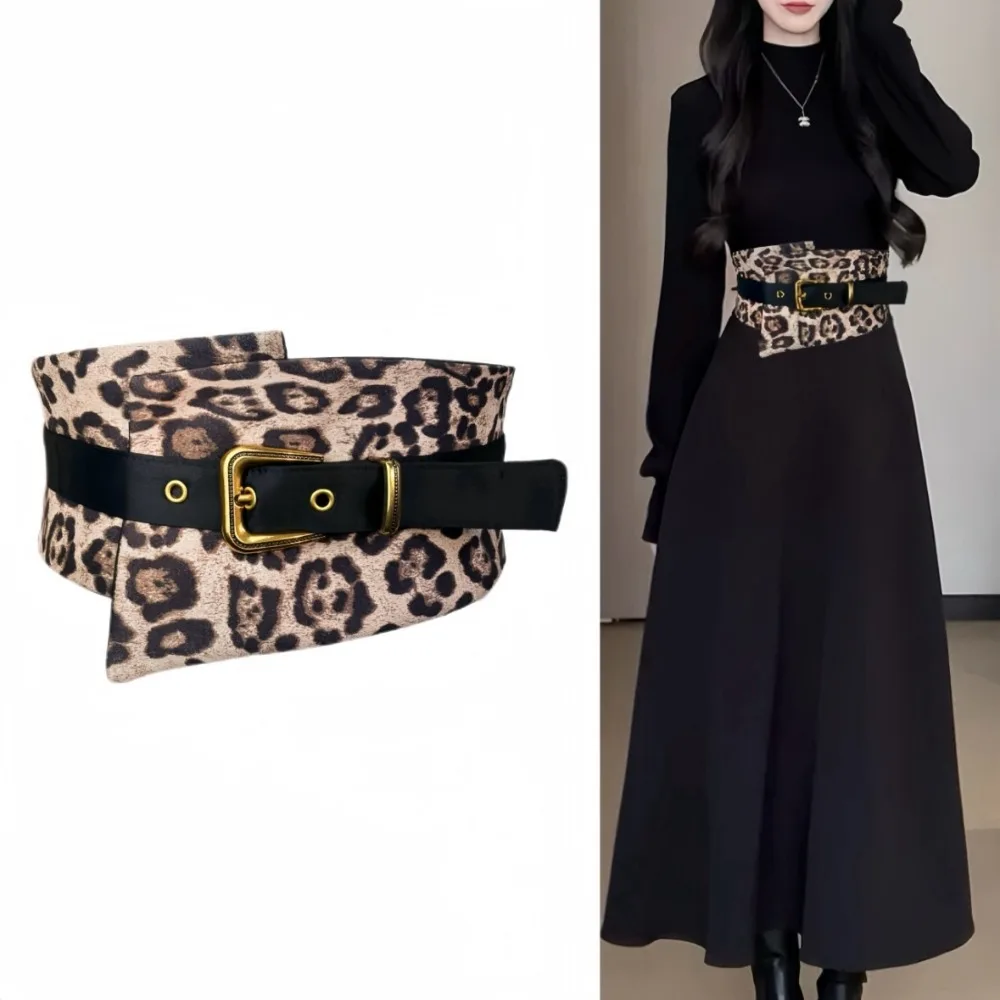 Fashion Retro Leopard Print Belt Y2K PU Leather Cowgirl Buckle Belt Korean Style Ethnic Style Cowboy Waistband Trousers