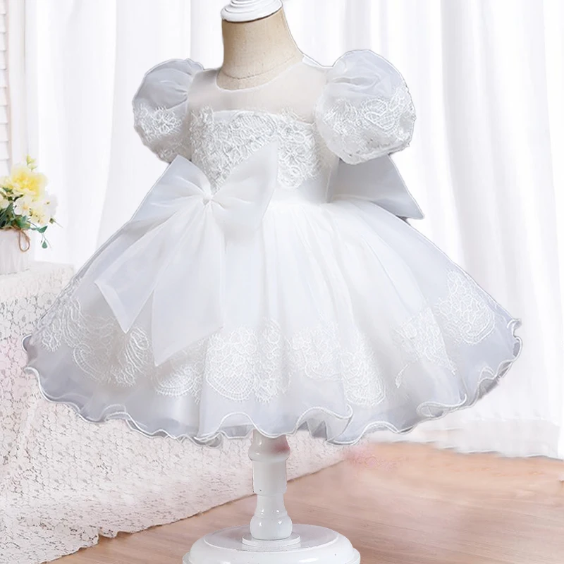 Baby Girls Dress Big Bow Wedding Tutu Gown White Baptism Dress Christening Ball Gown Kids Dress For Girl Party Dresses