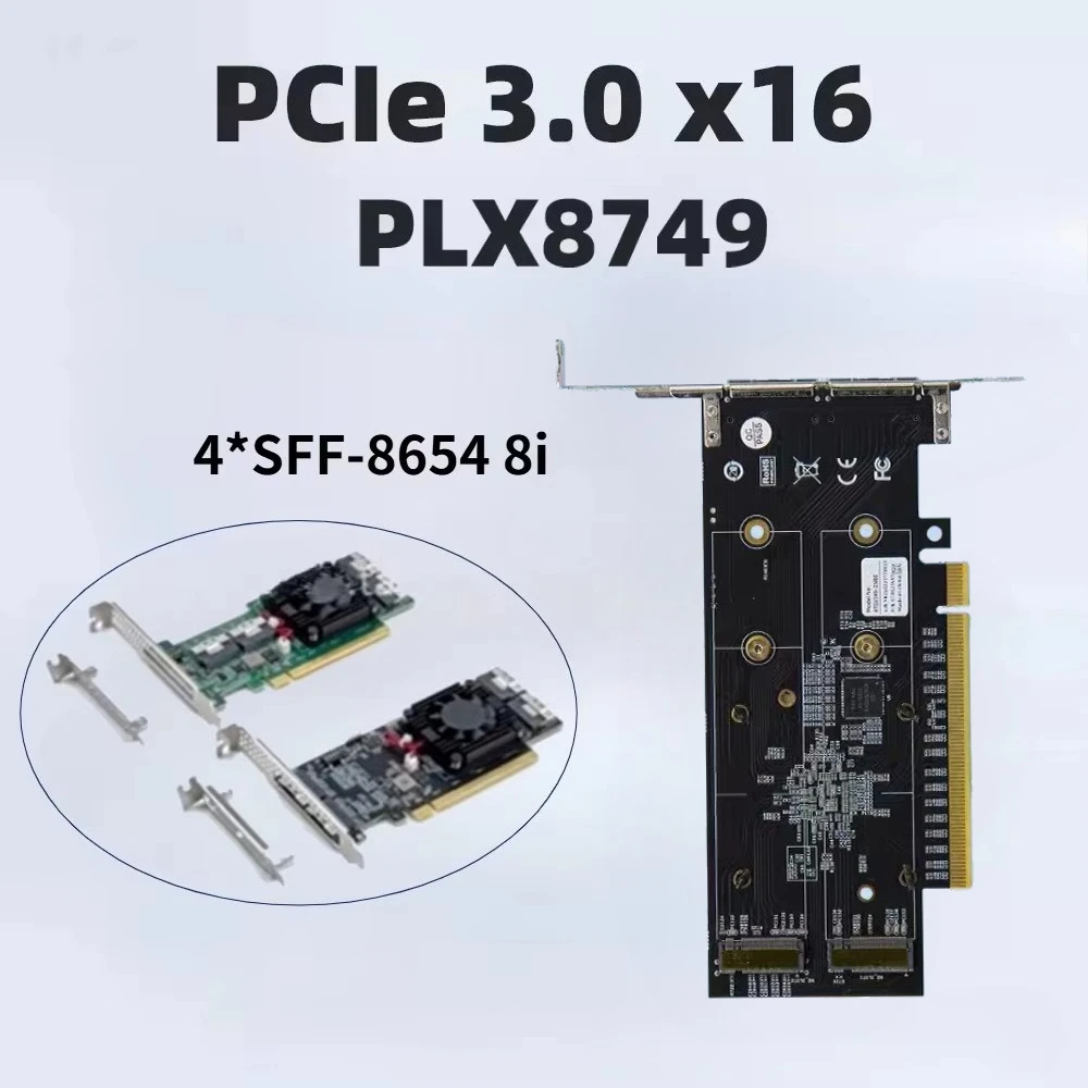 PCIe 3.0 X16 Expansion Card PLX PEX8749 Split-Free 4-Port SFF8654 8i Adapter Integrated Module GPU For M.2 U.2 NVMe SSD Graphics