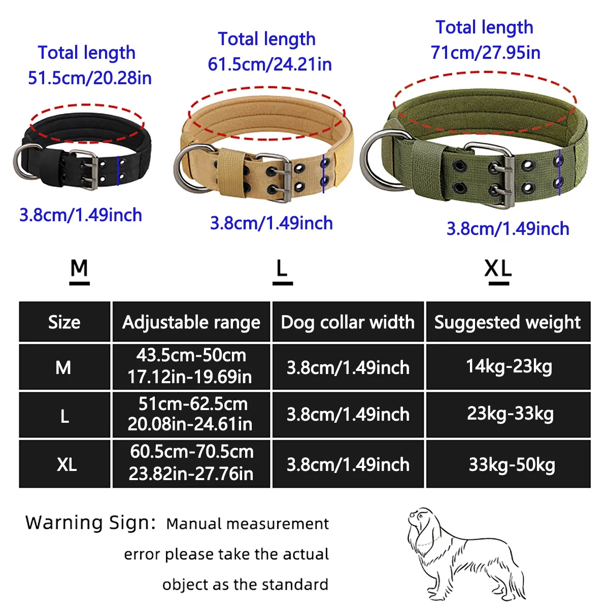 Tactical Pet Dog Collar with Five-Level Adjustable Buckle for Large Dogs, Suitable for Leash Use view 4