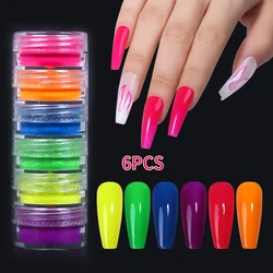 Ensemble de Poudre de Pigment Néon pour Ongles N64.Glitter Fluorescent, 6 Couleurs, Nail Art, Poussière de Trempage, Gel DIY, Verhéritage, Dessin, Décoration de Manucure