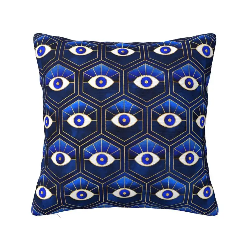 Blue Hexagon Eyes Pattern Cushion Cover 45x45cm Soft Geometric Art Throw Pillow Case for Sofa Cat Pillowcase Bedroom Decoration