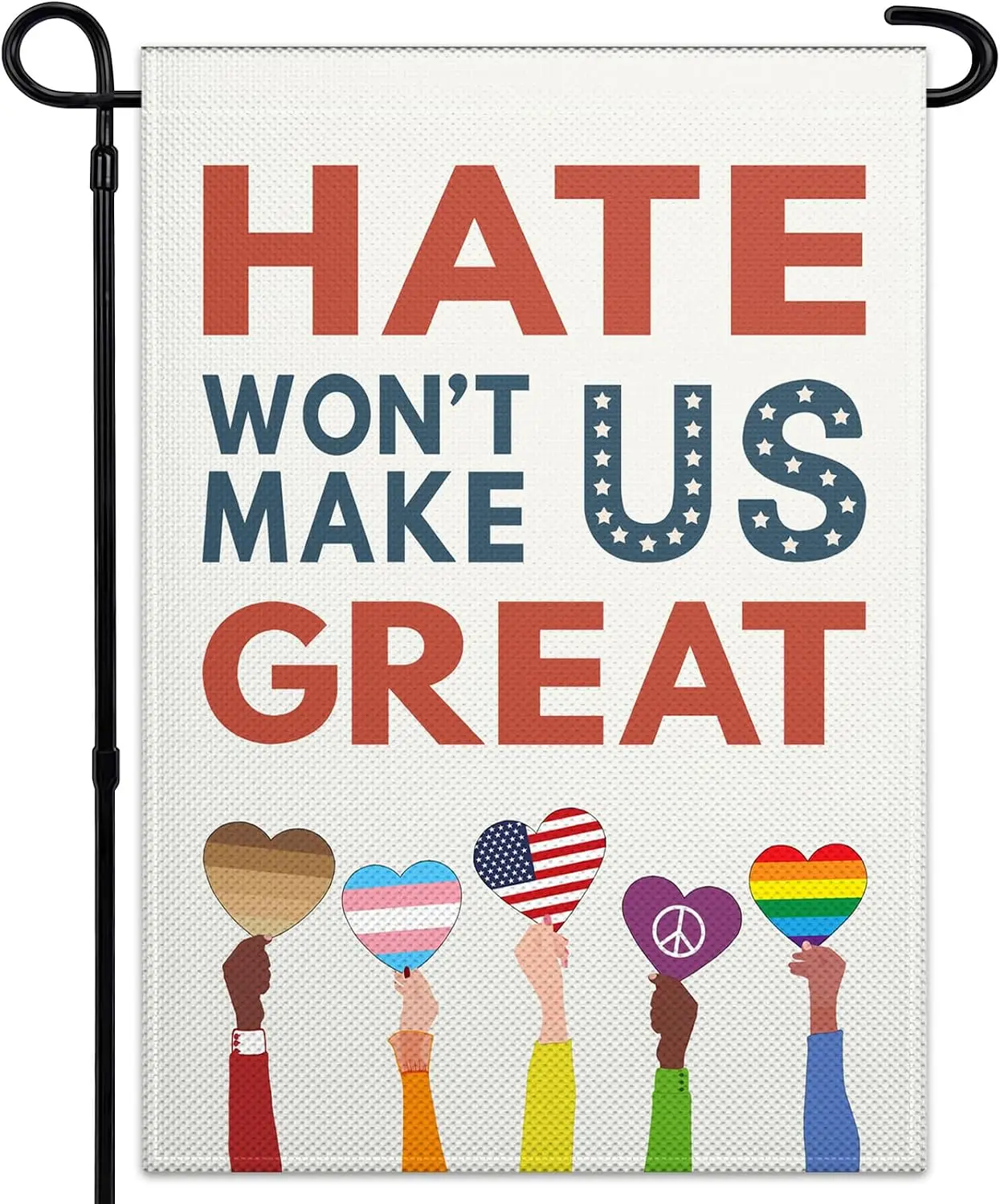 Hate Wont Make Us Great Garden Flag 12 x 18 Inch 3Ply Fabric Double Sided Diversity Equity Inclusion Pride Garden Flags for  llp