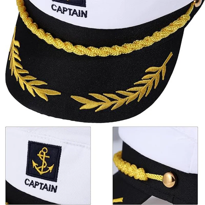 Yacht Sailor Captain Hat Navy Marine Hat Adjustable Sailor Captain Costume Boat Navy Hat for Men Women Party Head Accessories