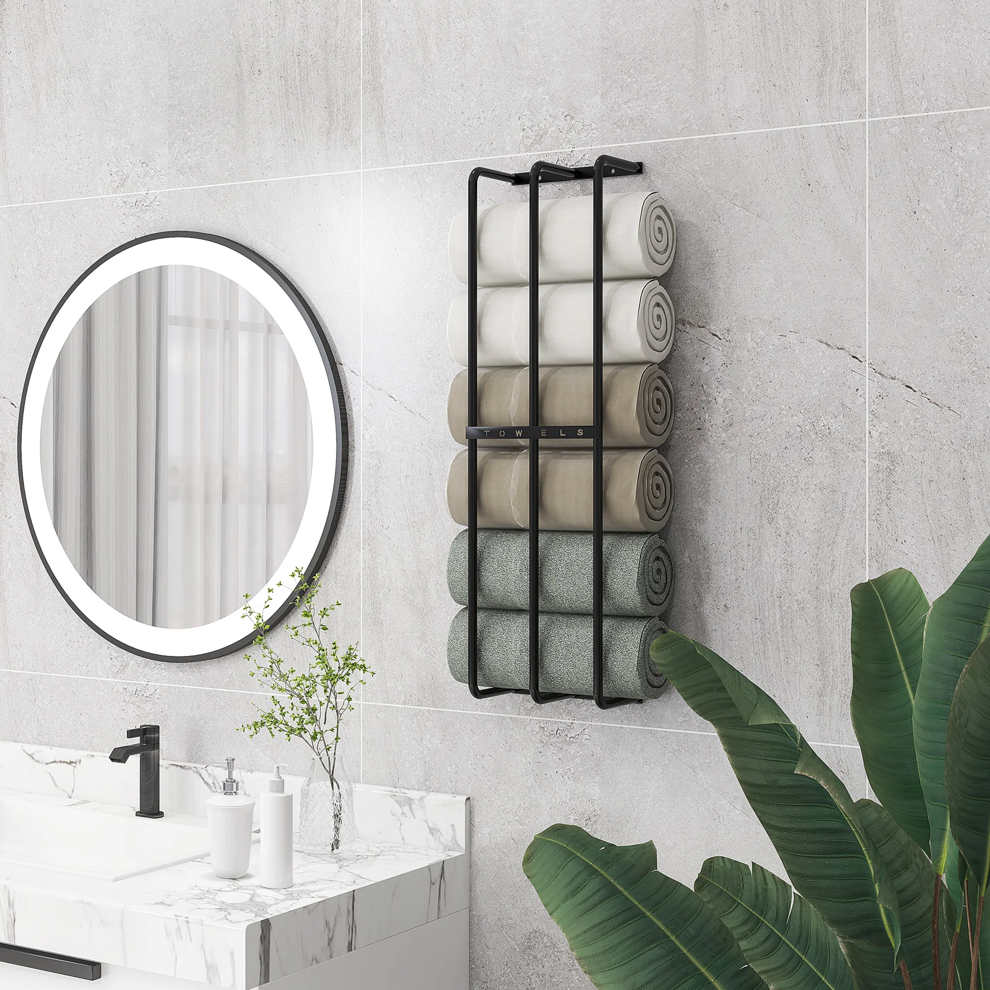 HOMCOM Portasciugamani da bagno moderno da parete con 3 barre 21x12x74 cm nero