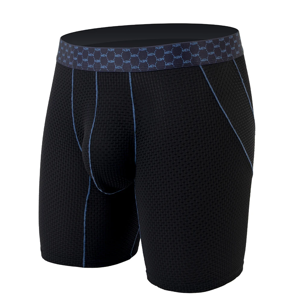 New Mens Ice Silk Middle Waist Jacquard Underwear Solid Long Shorts Boxer Briefs Underpants Panties Sports Fitness Men's Boxers
