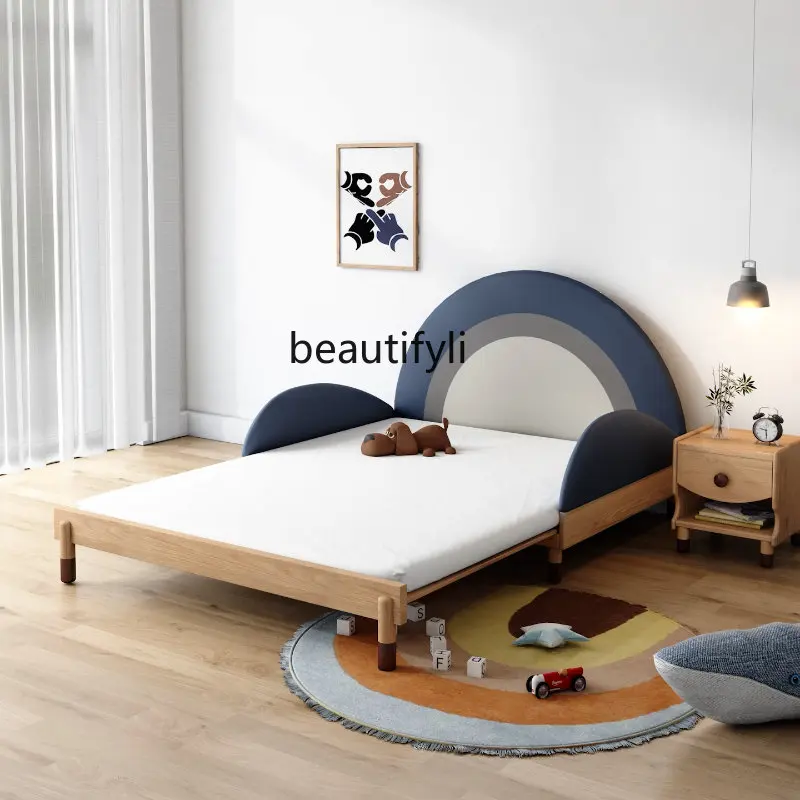 

Solid Wood Bed Wood Color Retractable Bed 1.2 M Push-Pull Boy Leather Bed Girl Single Stitching Pumping Broaching Machine