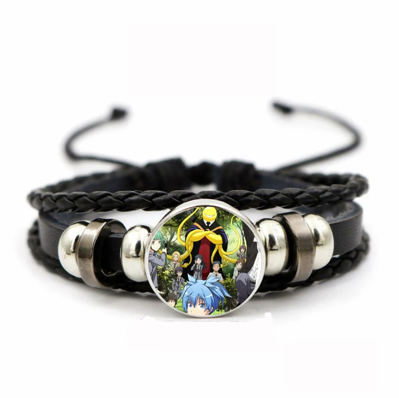 Pulsera ajustable de cuero PU para adolescentes, brazalete trenzado de Anime, con gema del tiempo, para Assassination Classroom