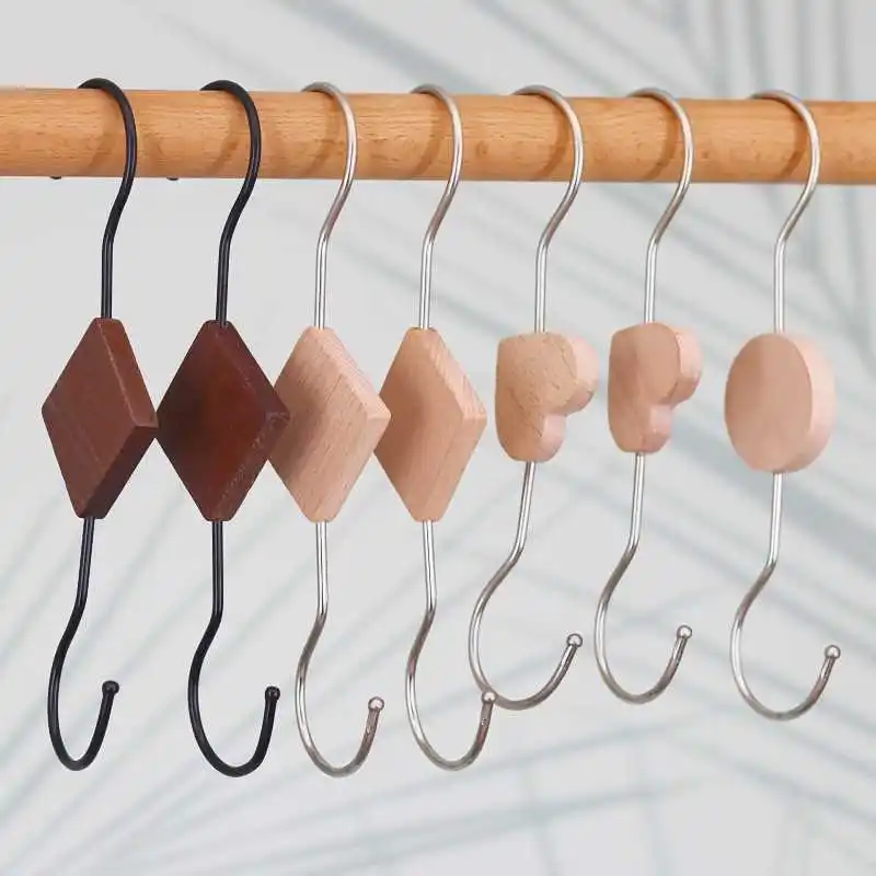 

Creative Wooden Hook S-shaped Clothing Store Hanger Hanging Circle Scarf Plate Pants Coat Racks Wardrobe Storage Hats Tie Clip