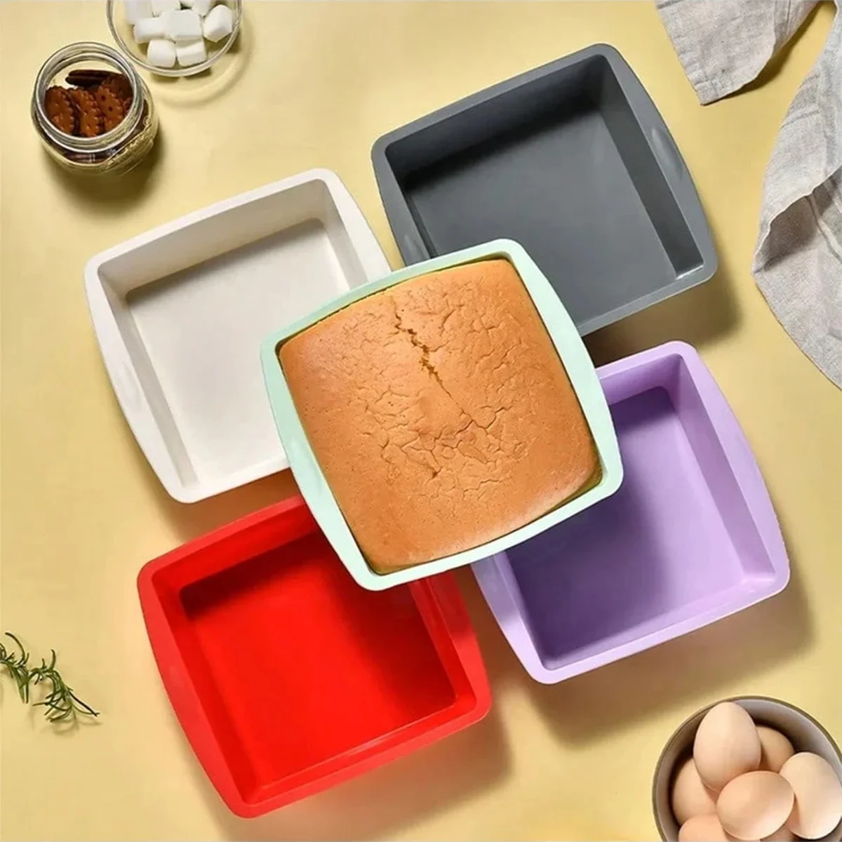 

1pc Silicone Square Cake Plate Non-stick Brownie Pot With Anti-slip Handle Oven Safe Perfect For Baking Cakes
