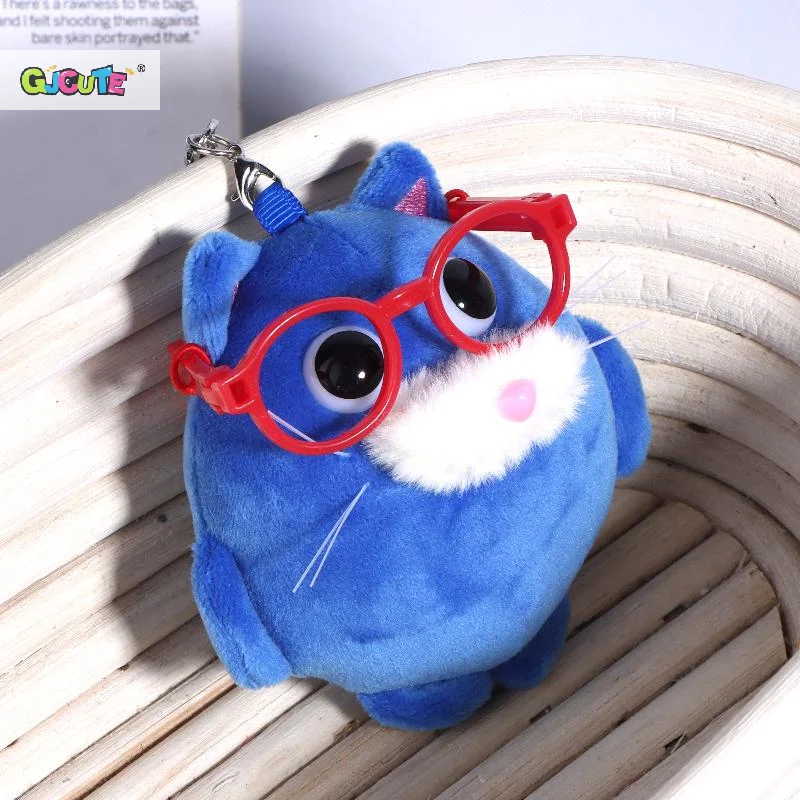 Porte-clés en peluche chaton bleu mignon, poupée chat potelé en peluche de dessin animé, pendentif de sac à dos, décoration suspendue, cadeaux