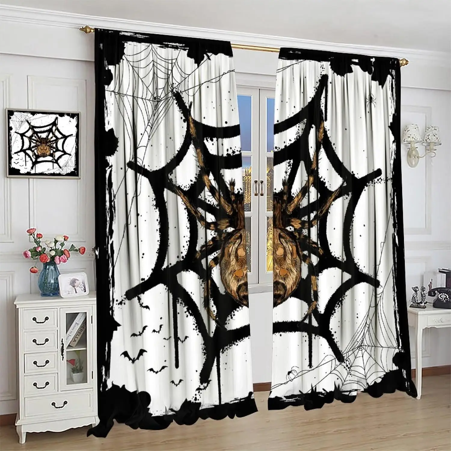 Big Spider Curtains, Spooky Ambiance Spider Web Spider Crawler Animal Pattern, Bedroom Living Room Blackout Noise Reducing