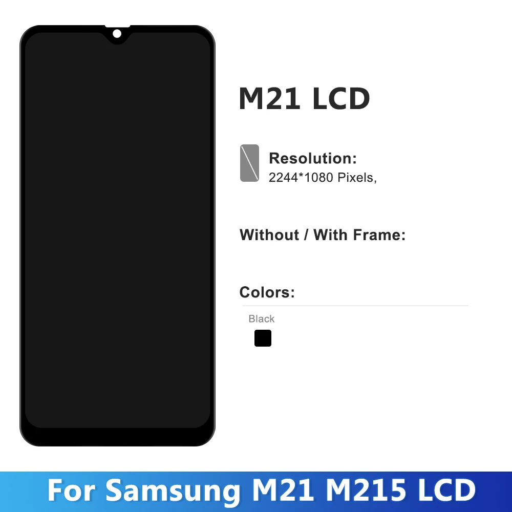 For AMOLED M21 LCD With Frame, For Samsung M21 2020 M215 M215F M215F/DS LCD Display Touch Screen Digitizer Assembly Replacement