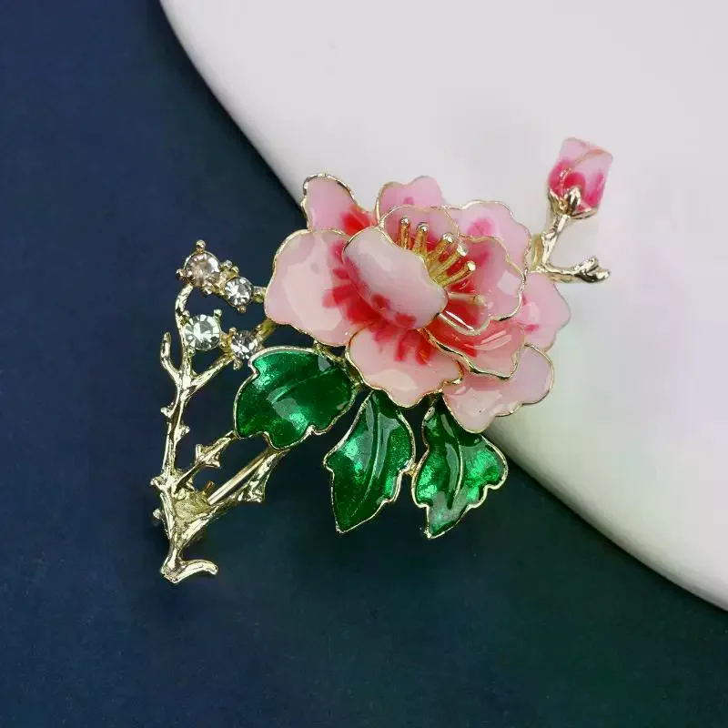 New Vintage Peony Brooch Temperament Elegant Painted Design Flower Corsage Pin Versatile Wedding Jewelry Accessories