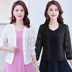 Summer Hollow Cardigan Women Shirt Sunproof Blouse Boho Tops Beach Lace Chiffon Sunscreen Outwear Casual Long Sleeve Shirt Coat