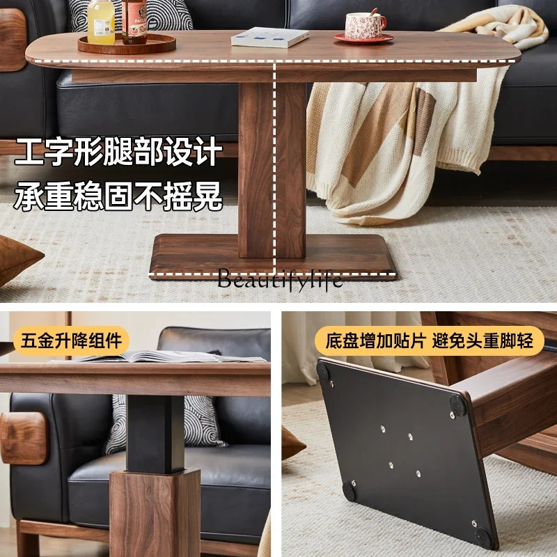 FG10Black walnut oval coffee table solid wood lifting dining table home desk modern simplicity