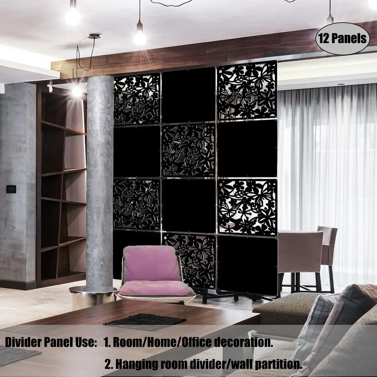 Folding Screen Room Divider 12pcs Hollow Room Divider Screen Hanging Panel Curtain Partitions DIY Decor Hanging Folding Screen