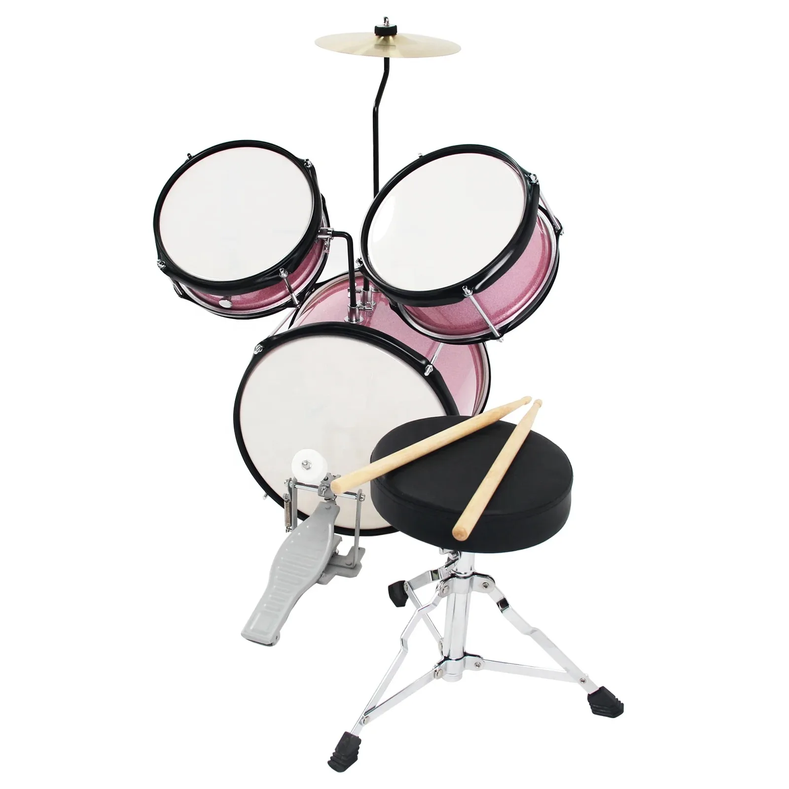 

Hooqu Professional 12 Inch Wooden Musical Instrument Spark Pink Children's Drum Set With Drum Throne