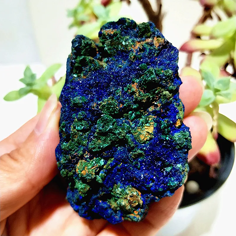 الحجر الطبيعي الأزوريت والملكيت كريستال التكافلي التأمل الطاقة قوية الريكي شفاء فنغ شوي كريستال غرفة الزينة