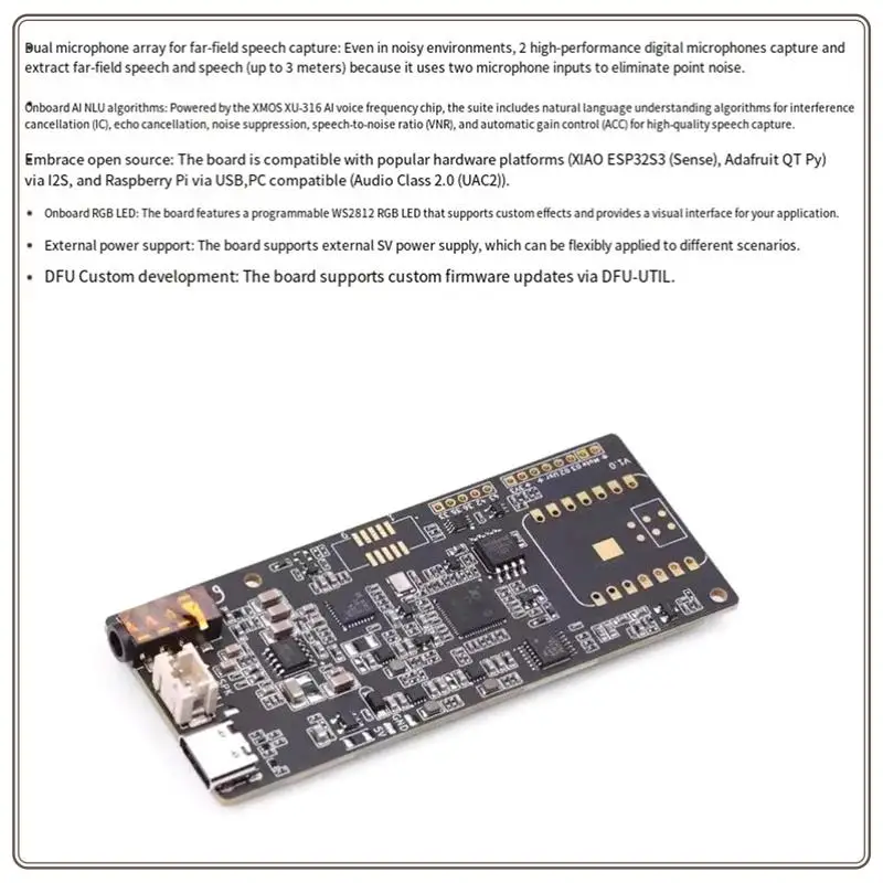 Respeaker Lite AI لوحة تطوير خوارزمية معالجة الكلام 2 صفيف ميكروفون مع مكبر الصوت