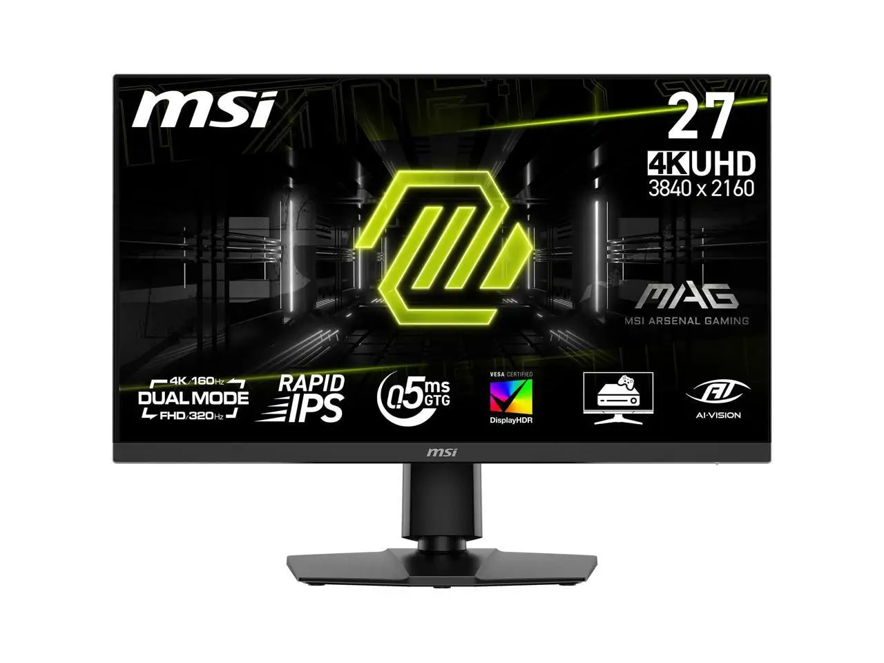MSI 27 inch Dual Mode UHD 4K 160Hz Full HD 320Hz IPS AMD FreeSync (Adaptive Sync) 0.5ms HDR400 Gaming Computer Monitor with Height Adjustable, Swivel, Pivot & Tilt Stand MAG 272URDF E16