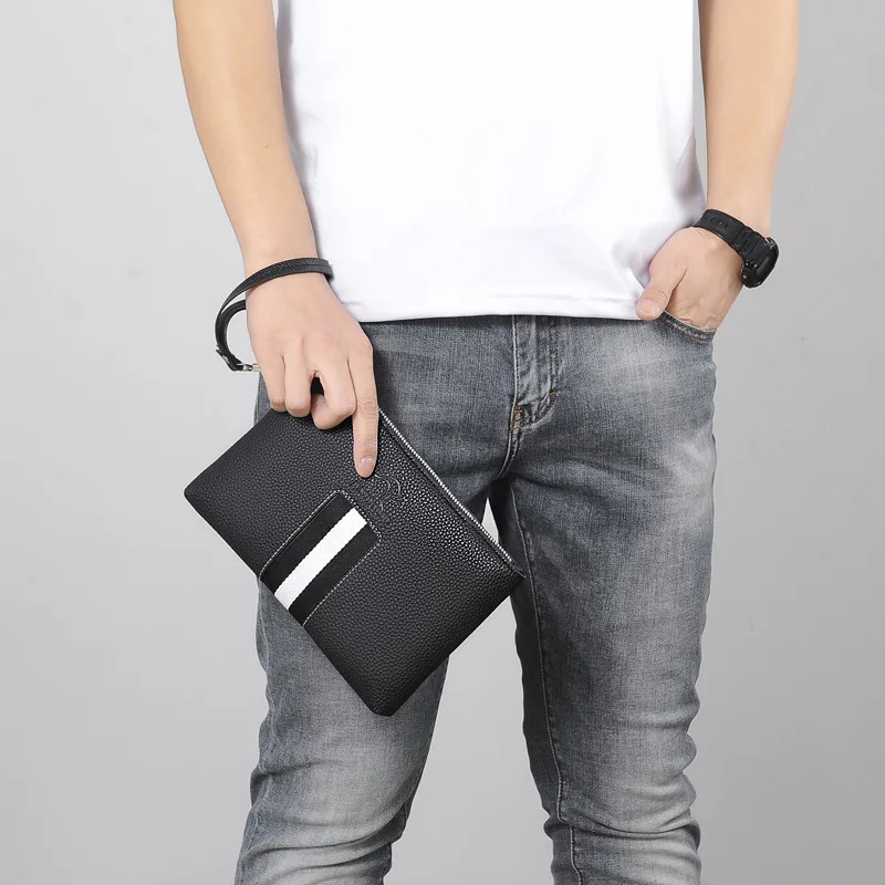 Fashion Stripe Style Soft PU Leather Men Clutch Bag Luxury Male Money Handbag High Quality Business Men Cardholder Case