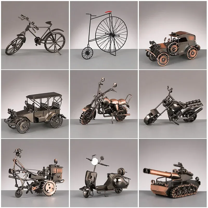 Car and Motorcycle Model Ornaments Home Decoration Entrance Hall Wine Cabinet Furnishings European Retro Iron Art Crafts