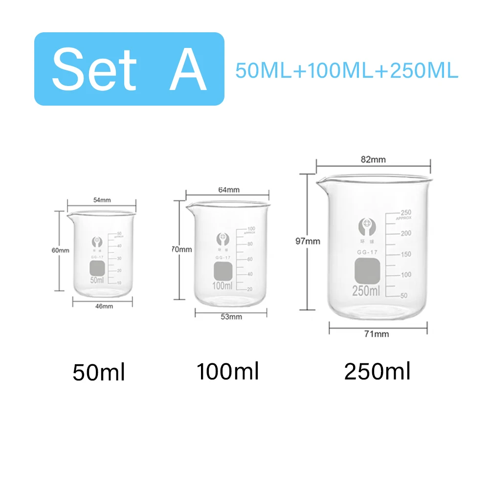 3pcs/Set Glass Measuring Cup Set Clear Scale Cup Heat-resistant Beaker Kitchen Baking Measuring Cup Set Lab Container Jugs