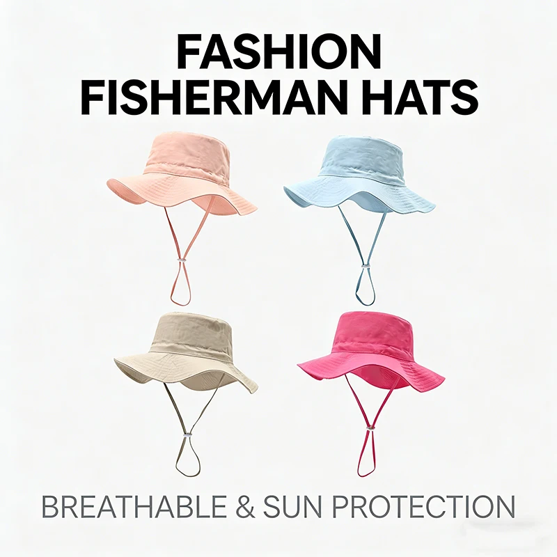 Summer Outdoor Bucket Hat Uv Protection Wide Brim Sun Hat With Windproof String Breathable Cotton Hat For Hiking Fishing