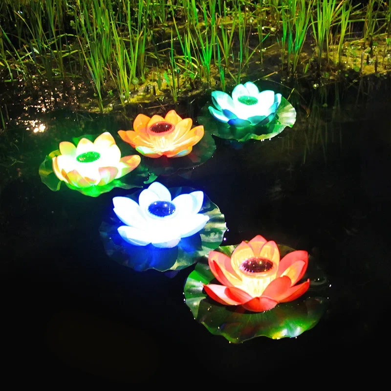 

Solar Powered LED Flower Light Artificial Lotus Shape Floating Fountain Pond Garden Pool Lamp LED Night Light Yard Decor Lights