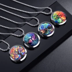 Stainless Steel Tree of Life Air Freshener Perfume Oil Diffuser Locket Charm Jewelry Pendant Necklace For Women Men