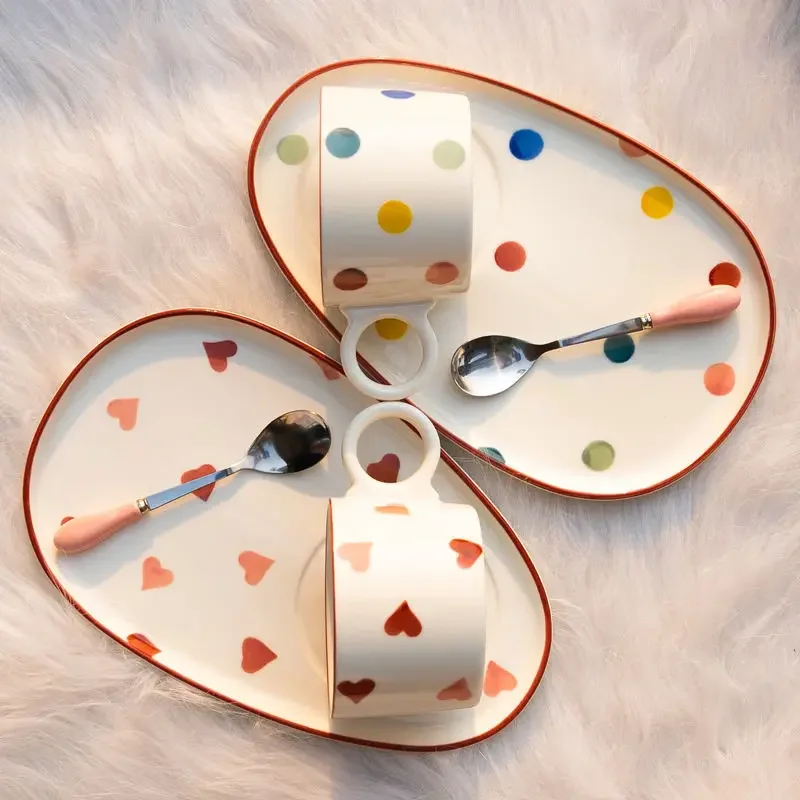 

French afternoon tea dish ins style breakfast cup personality exquisite ceramic Coffee with tray spoon