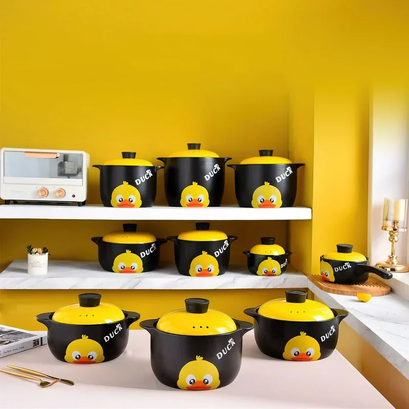 Ceramic Casserole Large Yellow Duck High-temperature Soup Pot Saucepan Cooking Stew Kitchen Gas Stove 1-8L Household Cookware