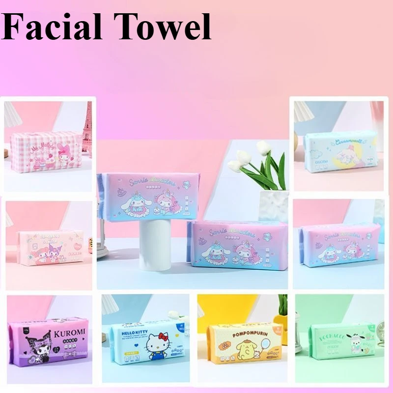 

Одноразовые утолщенные сухие салфетки для лица Sanrio Hello Kitty, дорожные очищающие салфетки Kuromi, портативные впитывающие хлопковые салфетки, подарок