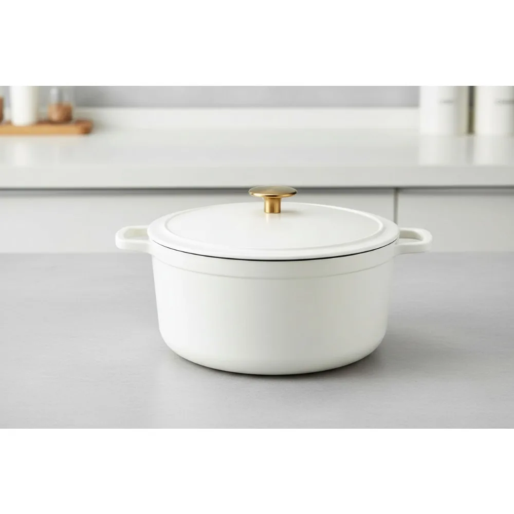 

5QT Enameled Cast Iron Dutch Oven with Lid, Heavy-Duty Pot for Sourdough Baking, Dual Handles, White