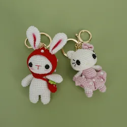 Cartoon Rabbit and Cat Handmade Crochet Hang Ornament, Handle Bag Decor, Forest Animal Knitted Toy, Kids Birthday Gift