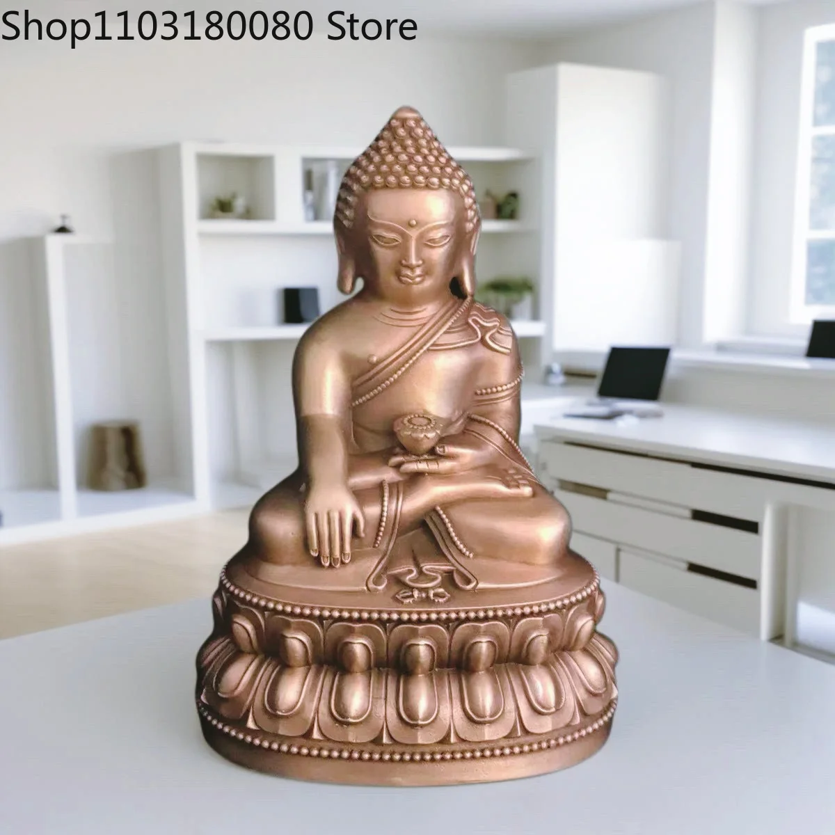 10cm Red Copper Hand-Carved Chibi Shakyamuni Buddha Figurine Cute Sakyamuni Statue Home Altar Decor