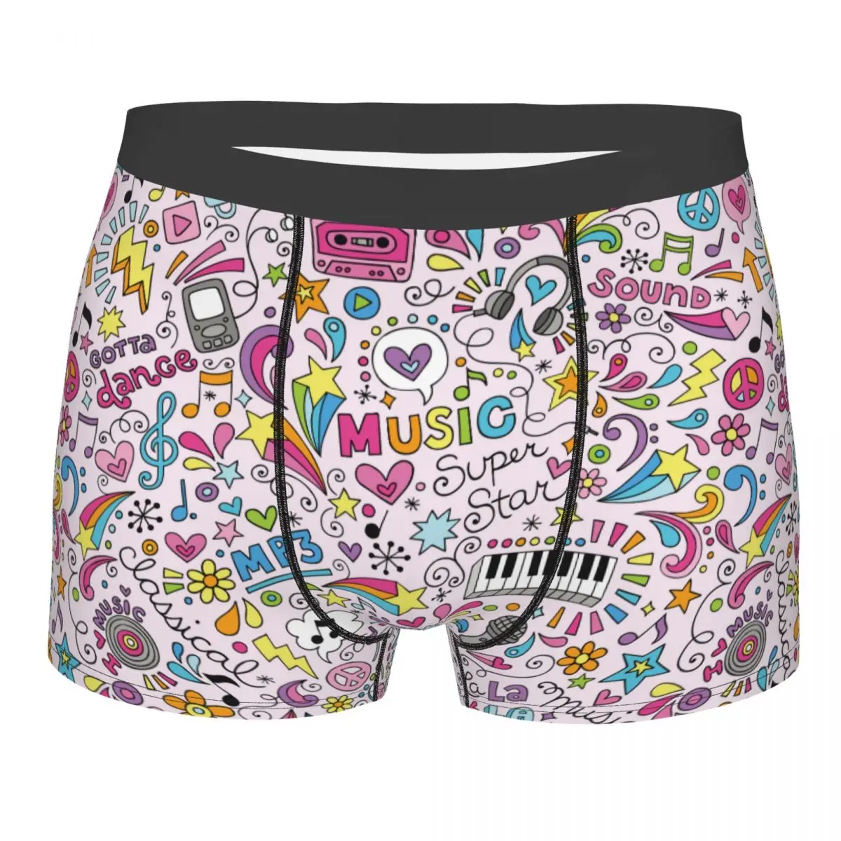 

Men Music Doodles Psychedelic Rock Grunge Underwear Novelty Boxer Shorts Panties Male Breathable Underpants S-XXL