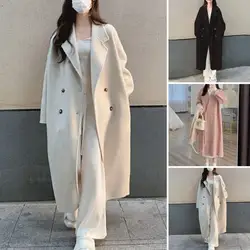 1Pc Lapel Design Coat Thick Soft Women Loose Jacket Stylish Double-breasted Women's Mid Length Trench Coat for Fall for Ladies