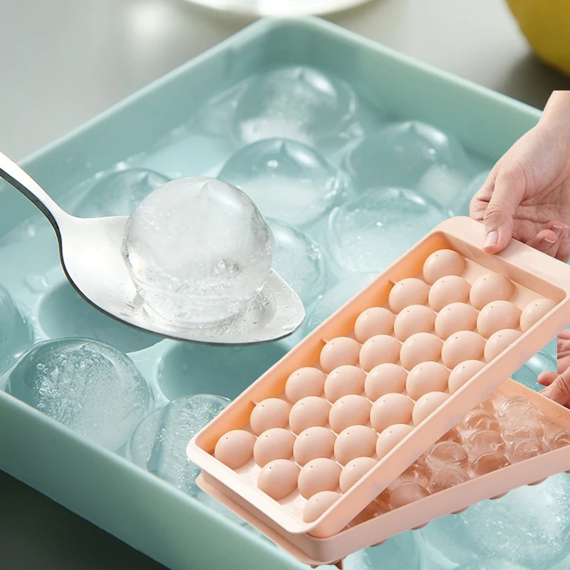 Kreative Eisballform-Box mit 33 Fächern, runde Eiswürfelform mit Deckel, Kunststoff-Gefrierform für Whisky-Eisbälle, DIY-Küchenhelfer