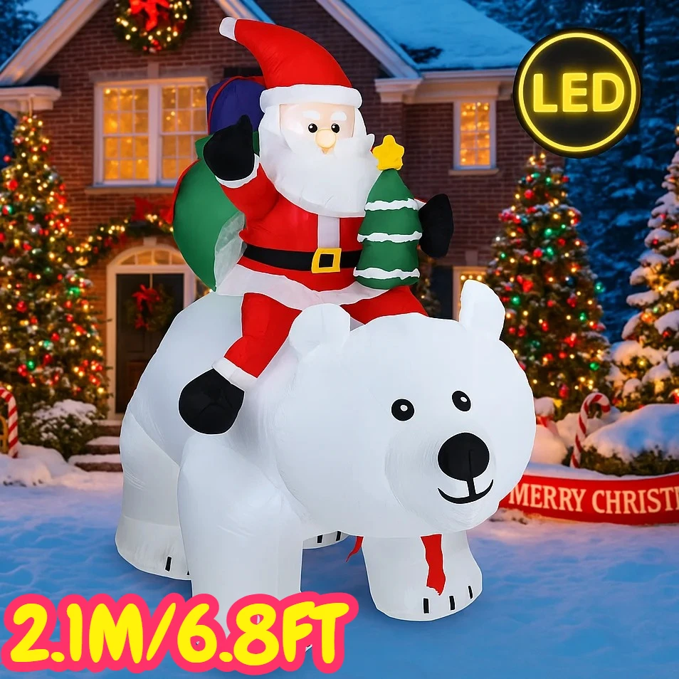 2,1 M/6,8 pies inflable Santa Claus montar oso Polar luces LED decoraciones para el hogar juguetes patio adornos de Navidad suministros de decoración navideña