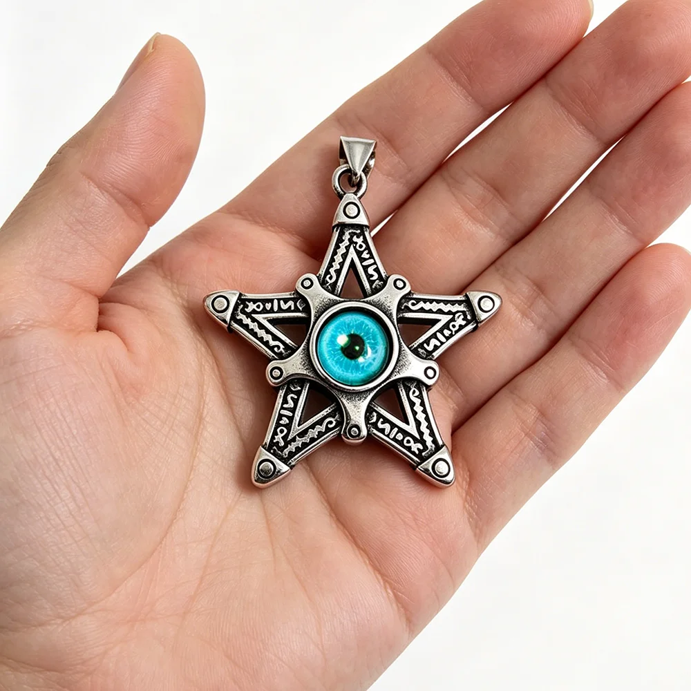 Pentagram Eye of Wisdom stainless steel pendant, waterproof, non-fading and blackening process, bulk sales of accessories